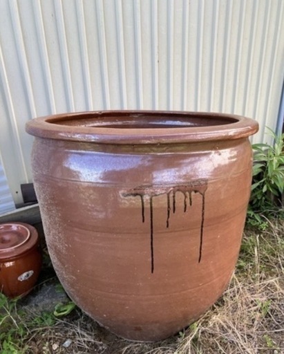 大型 壺 甕 かめ 陶器 丸壺 水鉢 ビオトープ アンティーク 昭和レトロ　