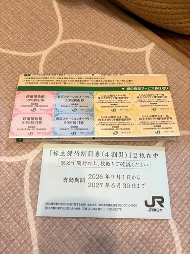 JR東日本株主優待券2枚&サービス券〜2027/06/30まで