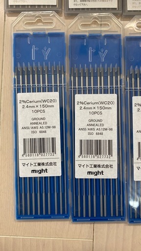 新品未使用 TIG溶接用 2％セリタンタングステン電極 2.4mm×150mm 合計120本 日本製