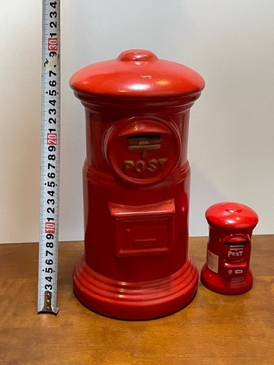 昭和レトロ】陶器製 丸型郵便ポスト 貯金箱（特大・ミニ 2個セット