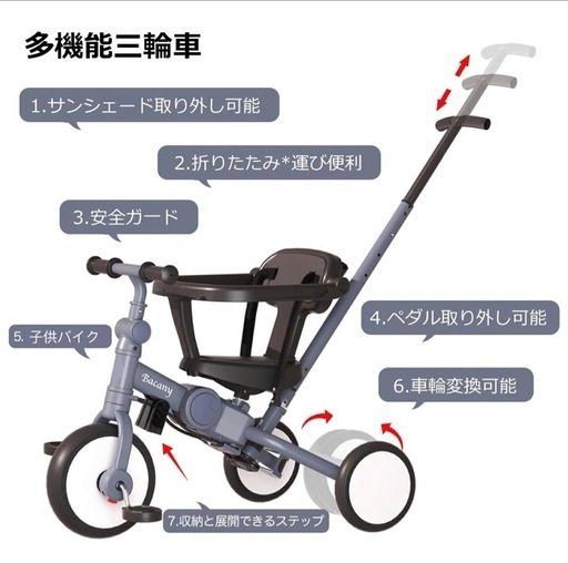7in1多機能三輪車　レッド