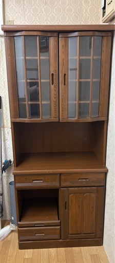 レトロ調 木製キッチンボード・食器棚（高さ195cm×幅83cm） (Tom) 黒磯