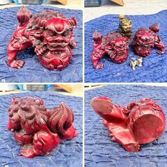 【❗️✨縁起物・魔除けに✨❗️】沖縄シーサー4点セット✨玉獅子2体✨陶器ボトル✨置物❗️の画像