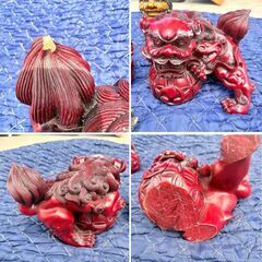 【❗️✨縁起物・魔除けに✨❗️】沖縄シーサー4点セット✨玉獅子2体✨陶器ボトル✨置物❗️の画像