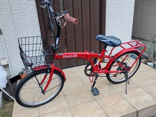 赤い折りたたみ自転車 前面バスケット付き 20インチ折りたたみ自転車 (みに) 足立の折りたたみ自転車の中古