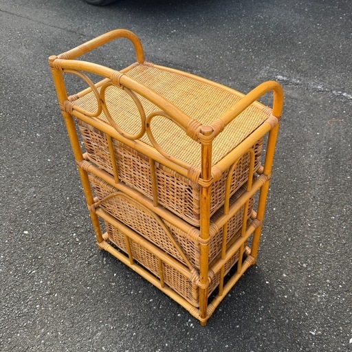 昭和レトロ ラタンチェスト 籐家具 3段チェスト 引き出し 収納家具前橋