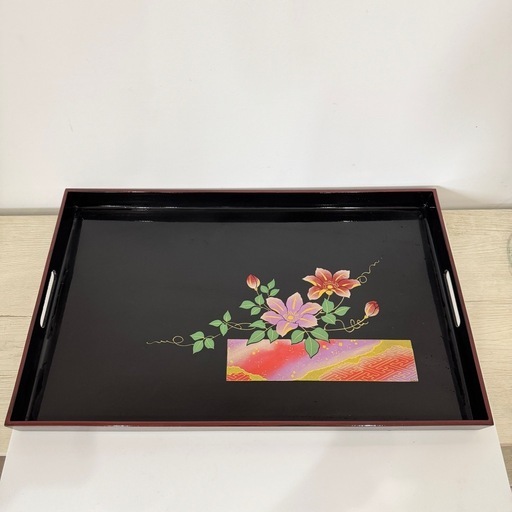 長方形 お盆 トレー 黒 花柄 伝統工芸品 (shiratama) 美乃坂本の食器