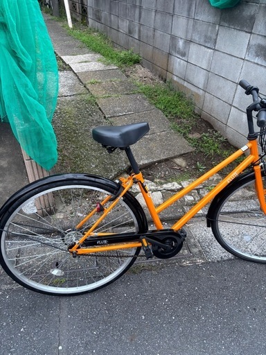 FLUTE 27インチ オレンジ シティサイクル 前カゴ・ライト付き (D K