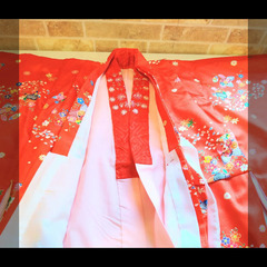 七五三着物★３歳　花柄　赤　長襦袢付きの画像