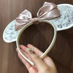 東京ディズニーランド　ミニーレースカチューシャ ホワイト アイボリー TDLの画像