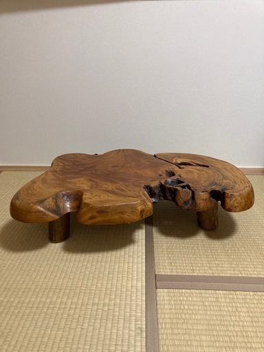 無垢一枚板】自然形 根杢 座卓・ローテーブル（高さ約17cm） (まいまい