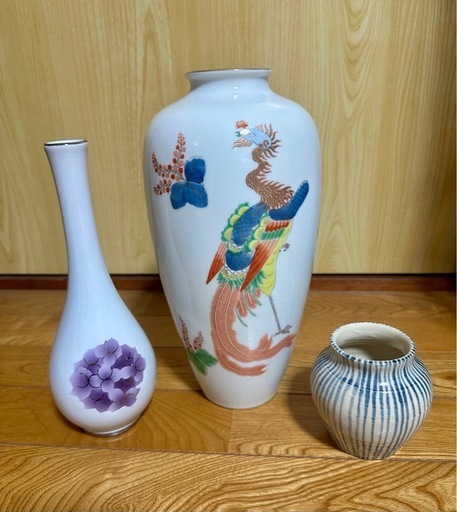 美品】花瓶 花器 3点セット 秀峰 鳳凰図大花瓶／谷口七宝焼／和