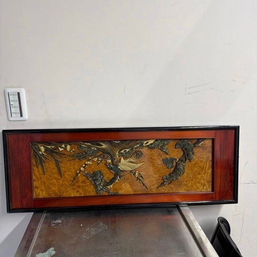木彫り 欄間（らんま） 額縁 松と鳥 伝統工芸品 (リョースケ) 玉造の