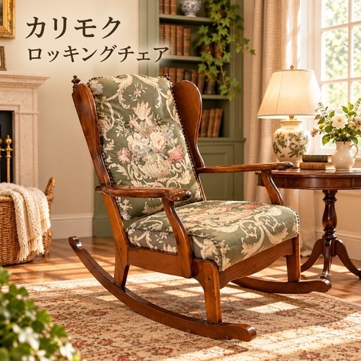 アンティーク ゴブラン織り ロッキングチェア 花柄 木製椅子 ビンテージ カリモク ロッキングチェア 木製 花柄 アンティーク調 椅子 家具 (森田