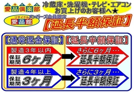 おすすめ!!　愛品館ポイントカードお客様情報登録者限定　延長半額保証
